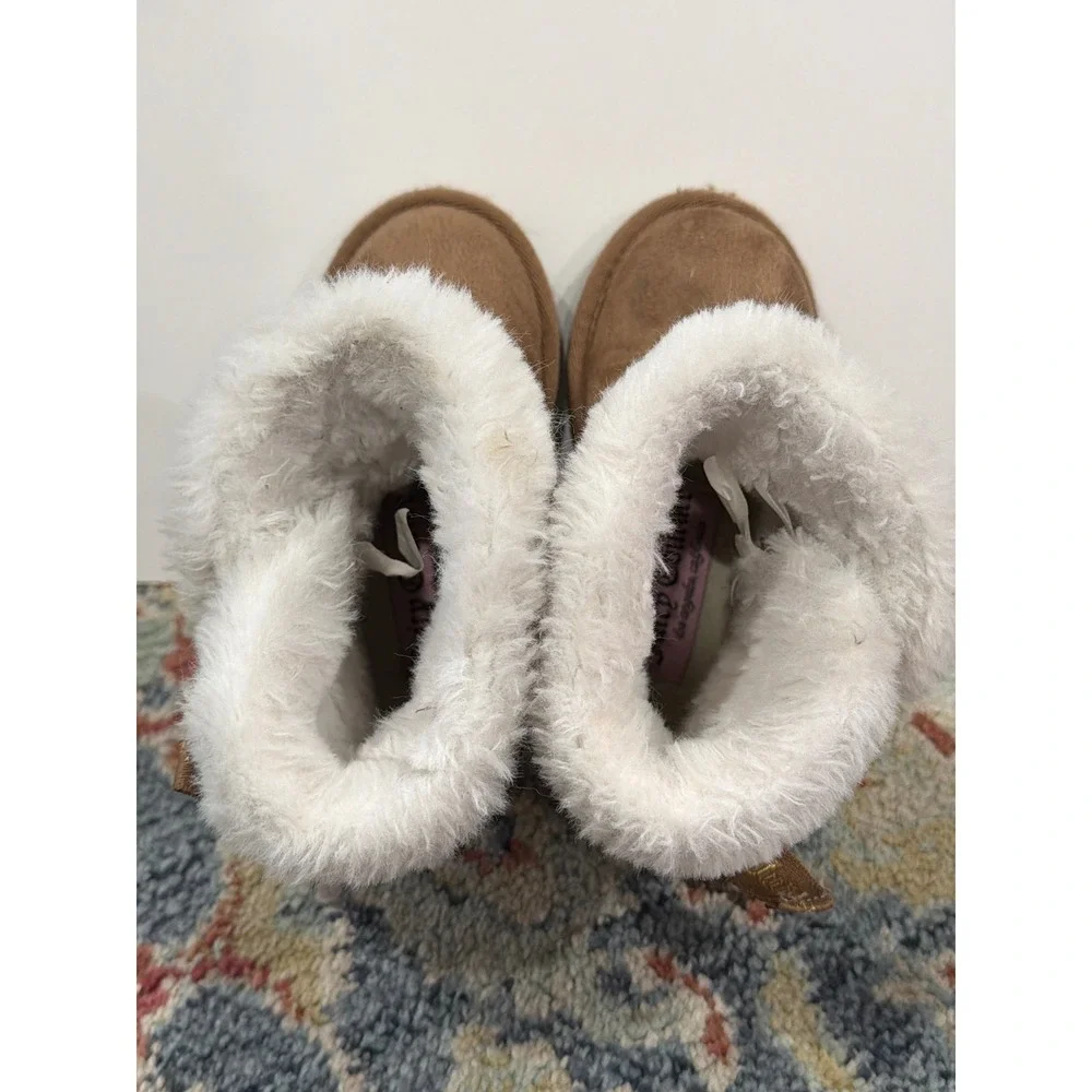 Juicy Couture Boots Girls 8 Toddler Brown Faux Fur Suede McBling *Flawed